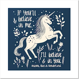 “Believe in you” Alice in Wonderland Unicorn Quote (creme) Posters and Art